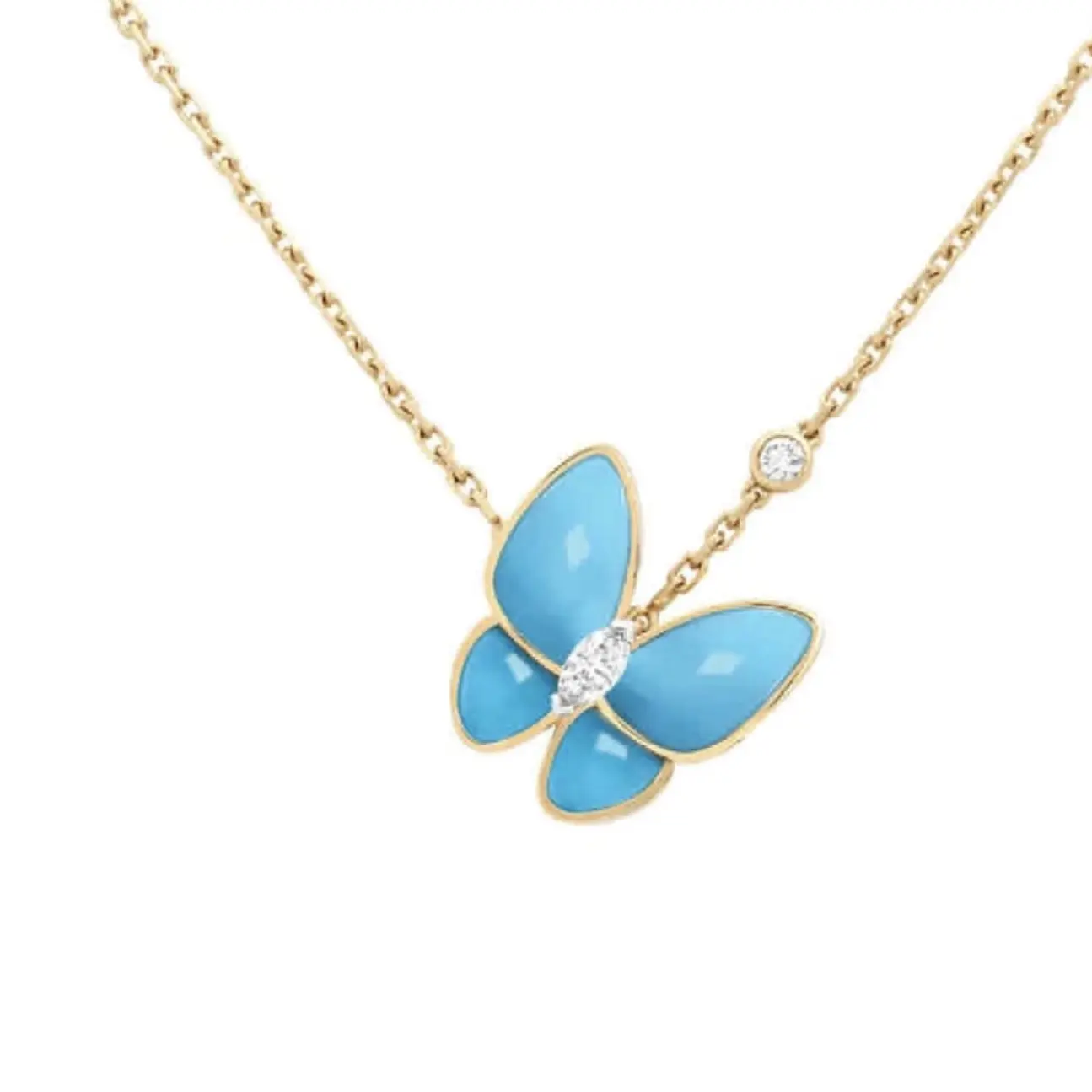 铜合金项链 合金镀K金蓝色蝴蝶项链轻奢项链 招财招桃花