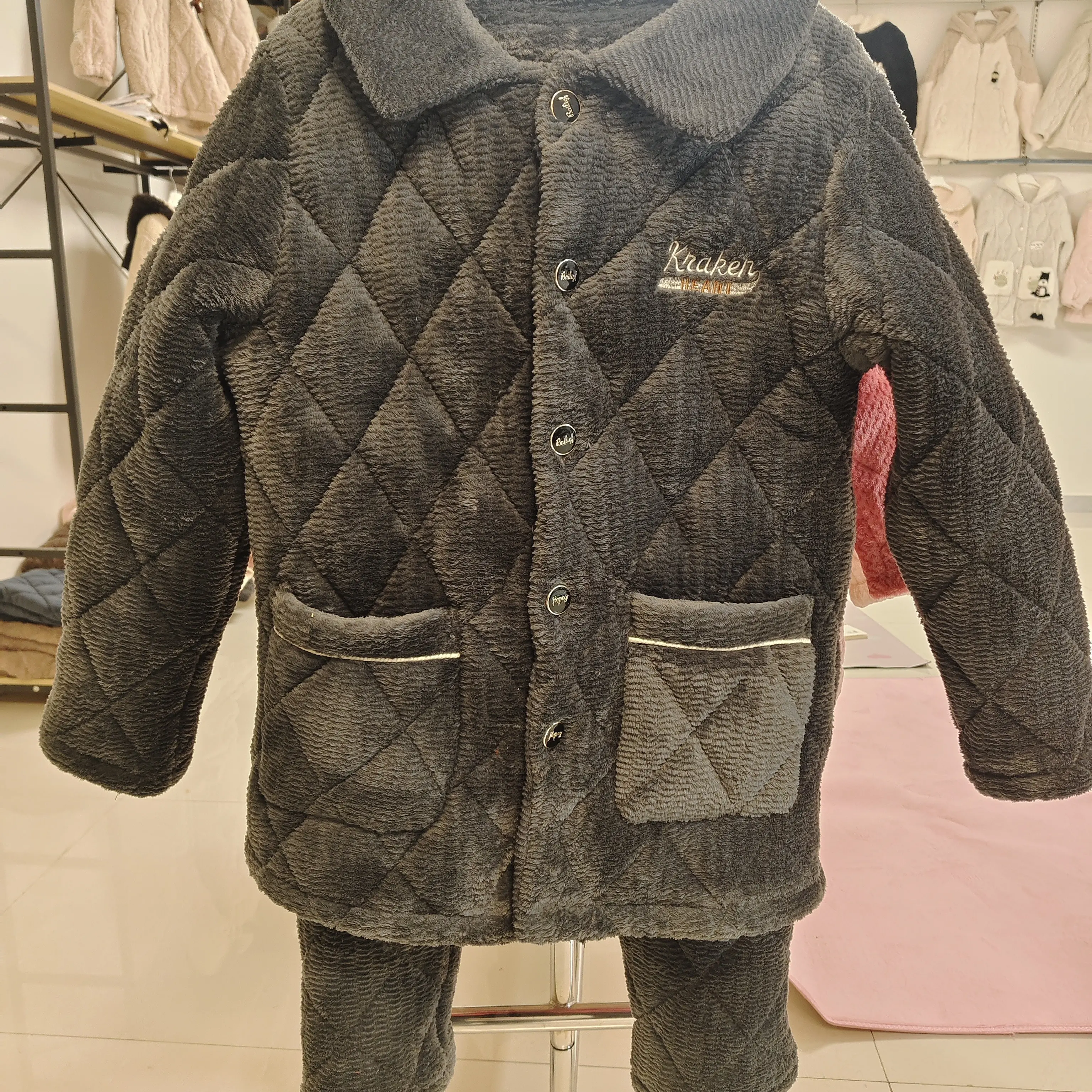 加厚三层夹棉加绒冬季男士连帽牛奶绒保暖家居服套装