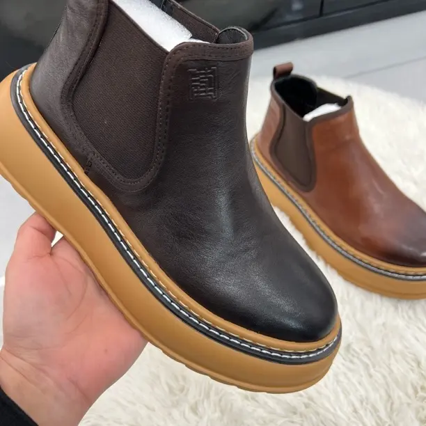 头层牛皮秋冬厚底复古高帮一脚蹬男士马丁靴