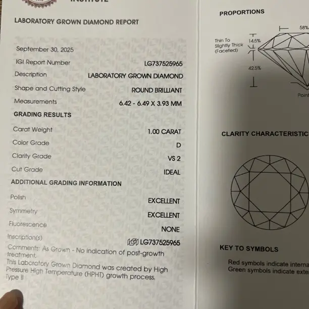 实验室培育钻石IGI证书D VS2裸石 不包含镶嵌费