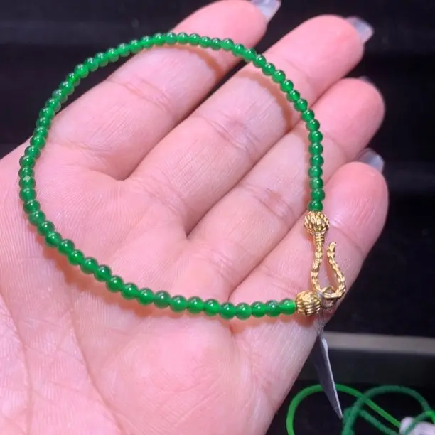 天然翡翠A货冰润阳绿小米珠手链