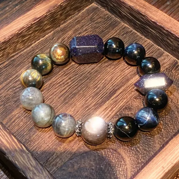 新中式复古油画蓝晶银曜石虎眼石串珠女高级感精致清冷感手饰