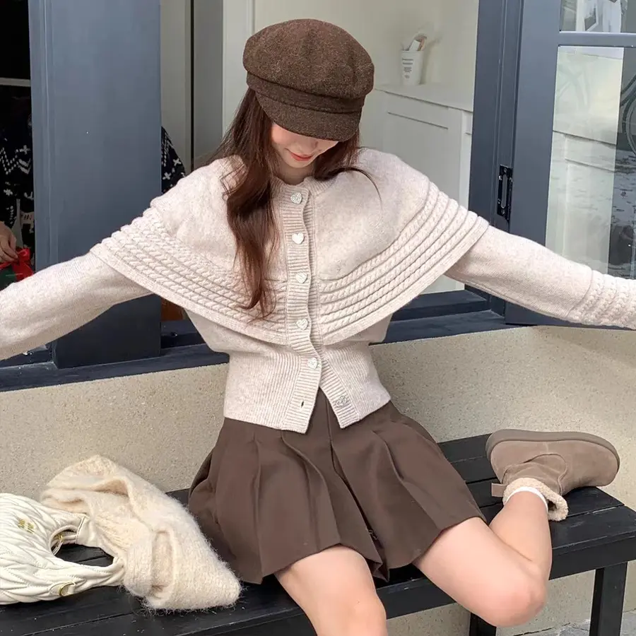 【反骨ZAI】韩系麻花斗篷针织开衫#03206