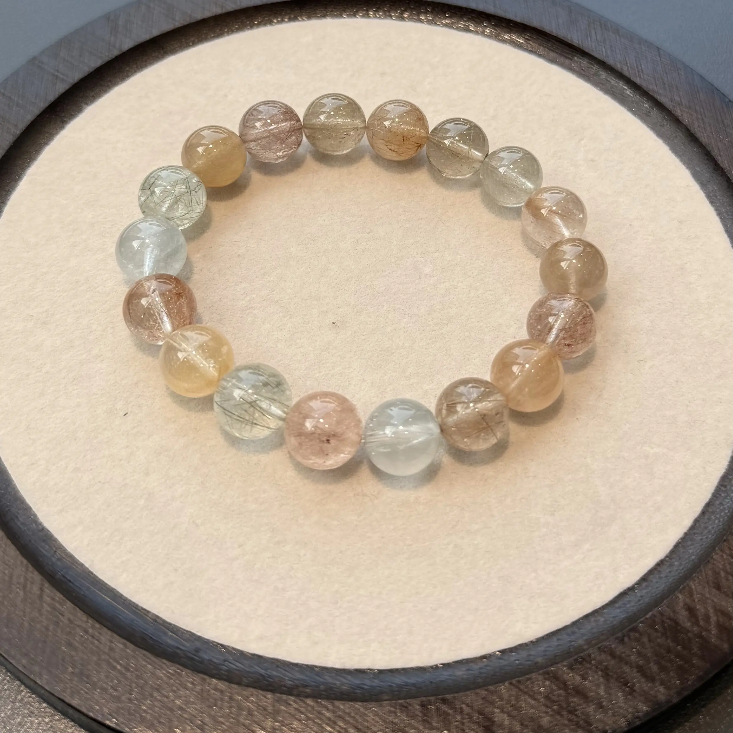 天然水晶彩兔毛手串素圈