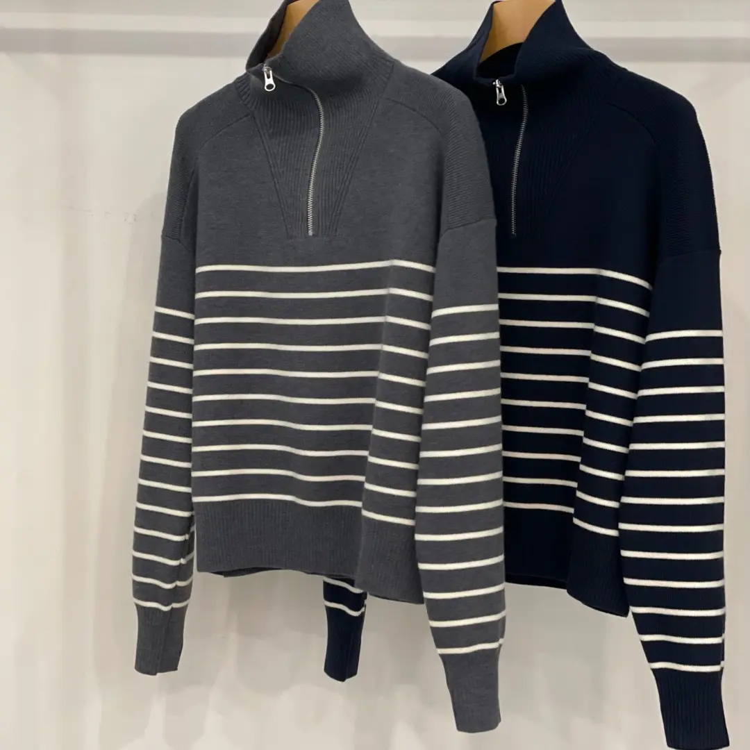 【雅祺YAQI】立领厚款针织常规韩版衫时尚休闲条纹