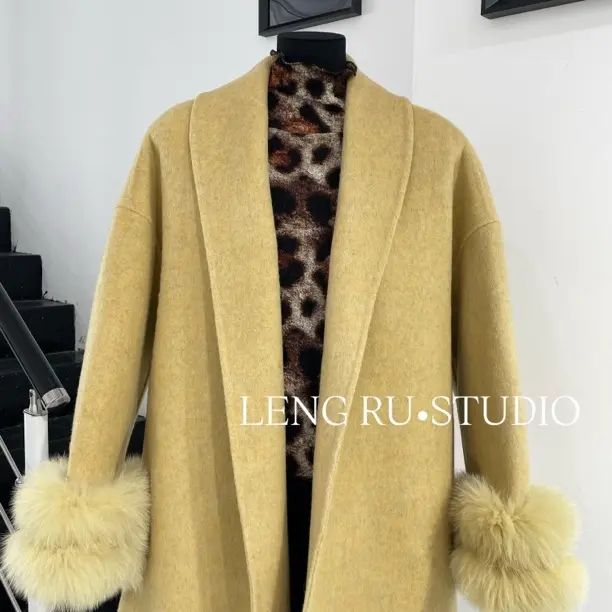 秋冬新款双层袖短款双面羊绒大衣女