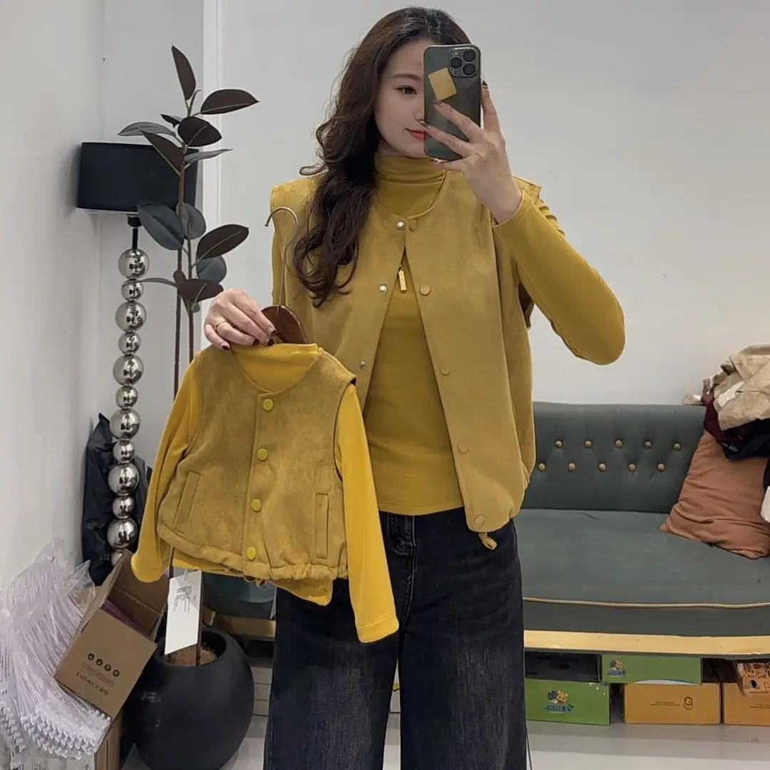 亲子款二件套加绒鹿皮绒马甲套装