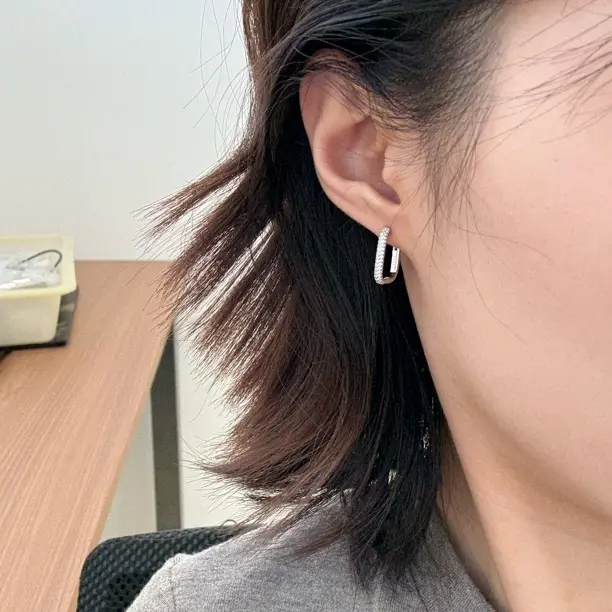 925银合成锆石耳饰 满钻爆闪长方形耳扣ins韩版