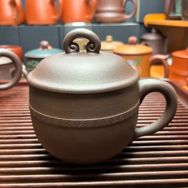 原矿紫砂带盖带老紫泥墩墩泡茶办公家用茶杯