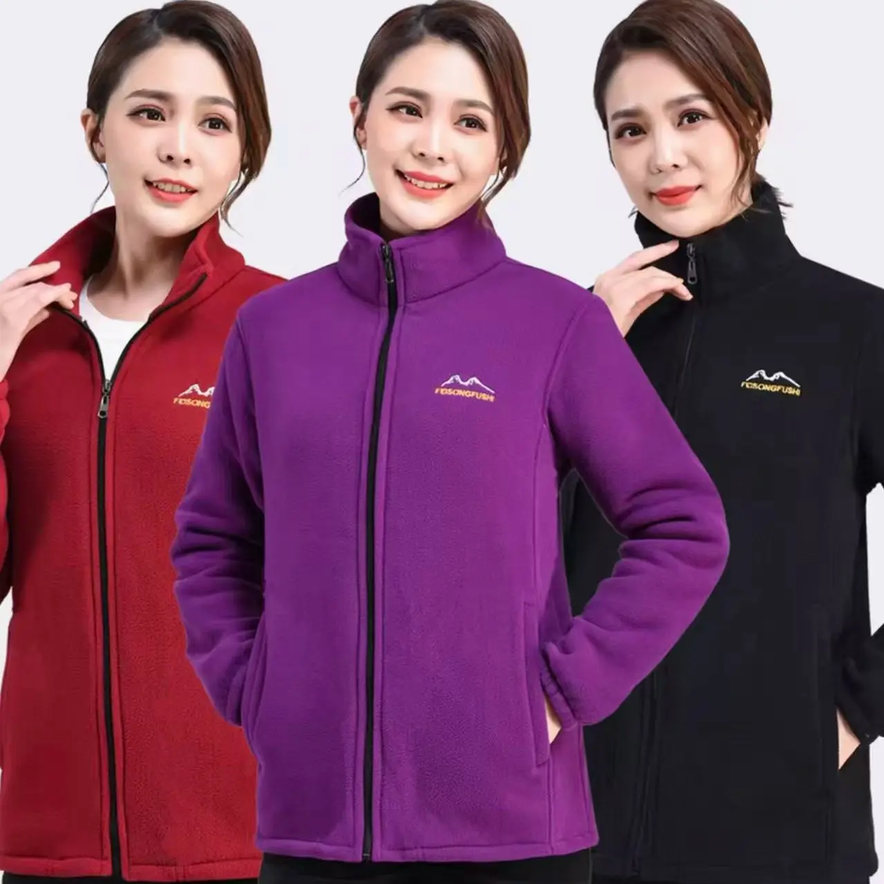 秋冬季摇粒绒女装外套宽松加厚双面摇粒绒保暖外套休闲户外妈妈装