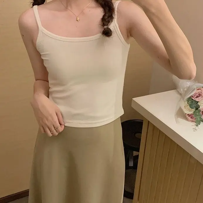 106# 冬季内搭吊带背心修身美背女带胸垫一体可外穿纯色打底上衣