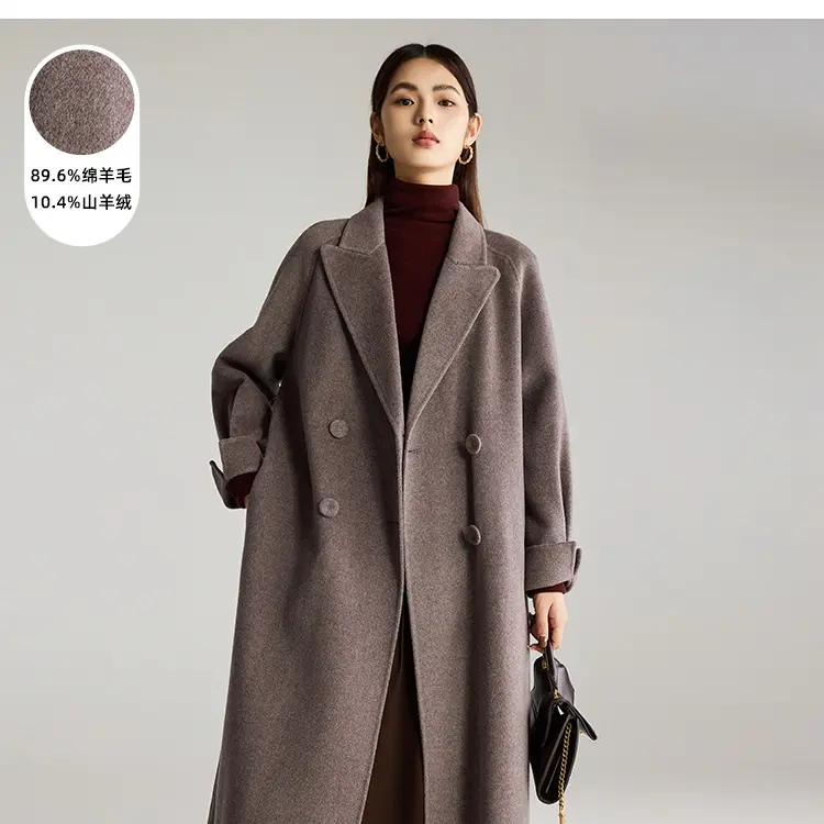 JESSIE美拉德西装领大衣羊绒混纺中长款外套女秋冬新款DMWHD073