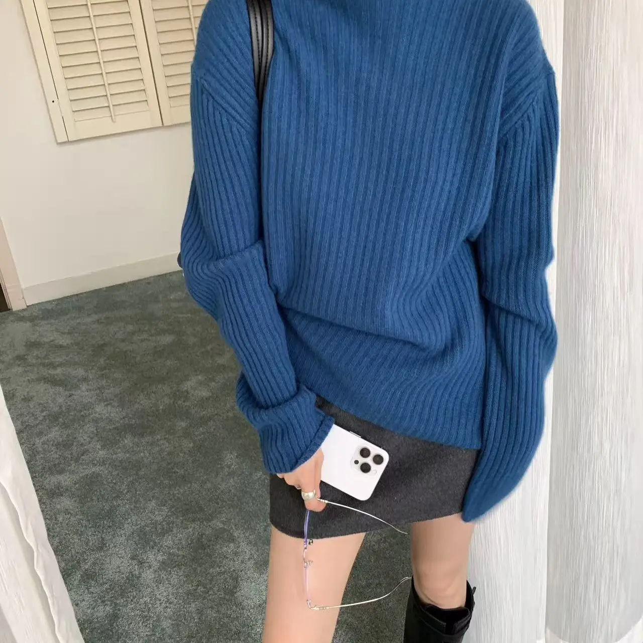 堆堆领美丽诺抽条高领女针织毛衣宽松百搭冬季长袖内搭