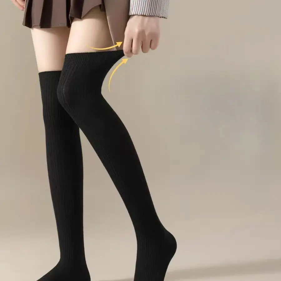 纯色小腿袜女春秋季长筒袜微压显瘦JK高筒袜透气日系过膝袜子