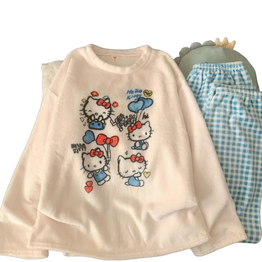 （软软糯糯）秋冬季加绒加厚卡通可爱珊瑚绒睡衣套装女可外穿家居服