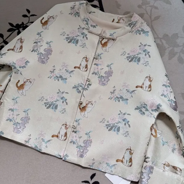 三马宋锦外套猫戏繁花