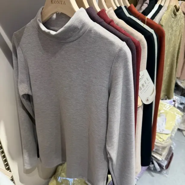 秋冬新款半高领磨毛莱赛尔绵羊毛打底衫女士长袖内搭秋