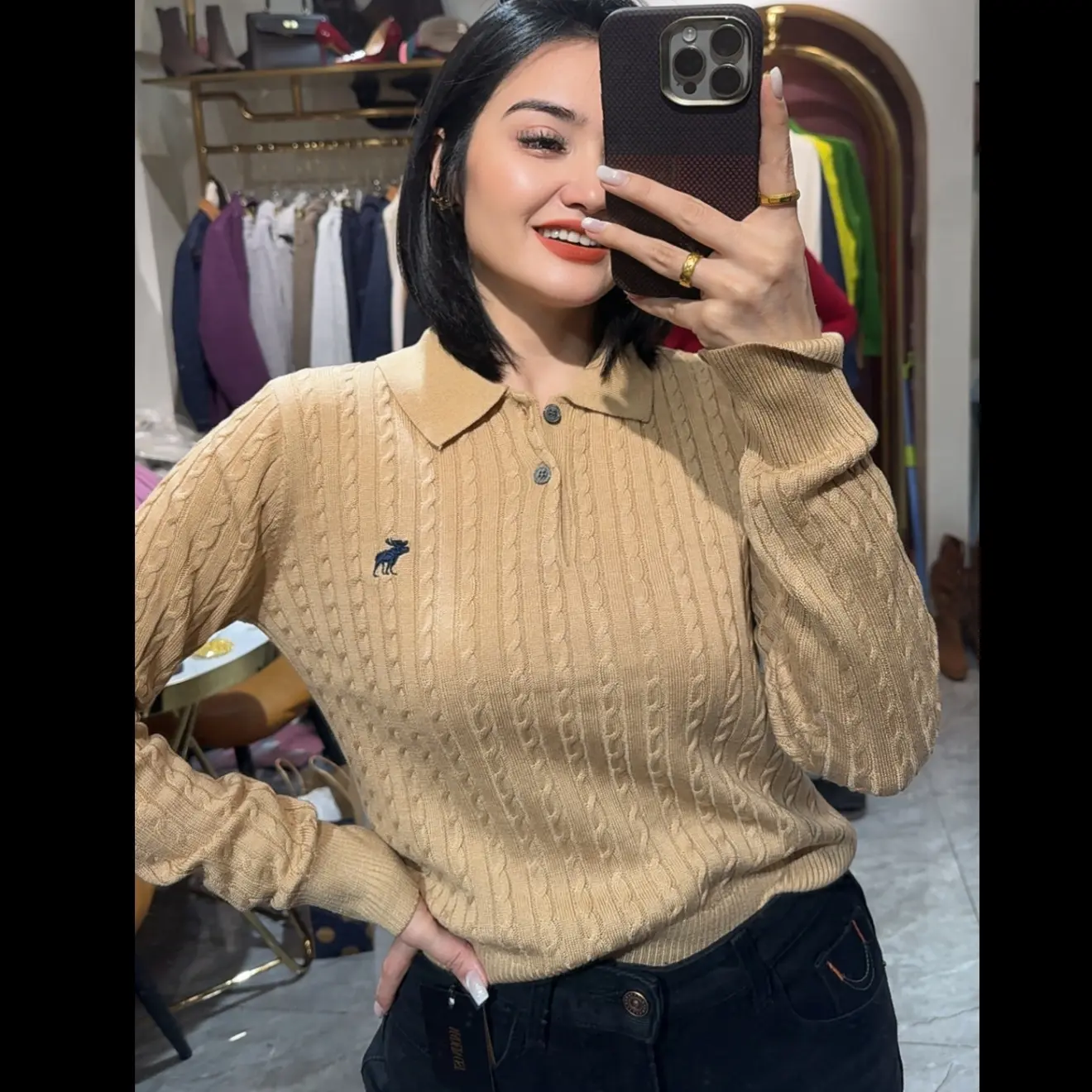 针织保暖女POLO领翻领厚款衫条纹毛衣长袖秋冬