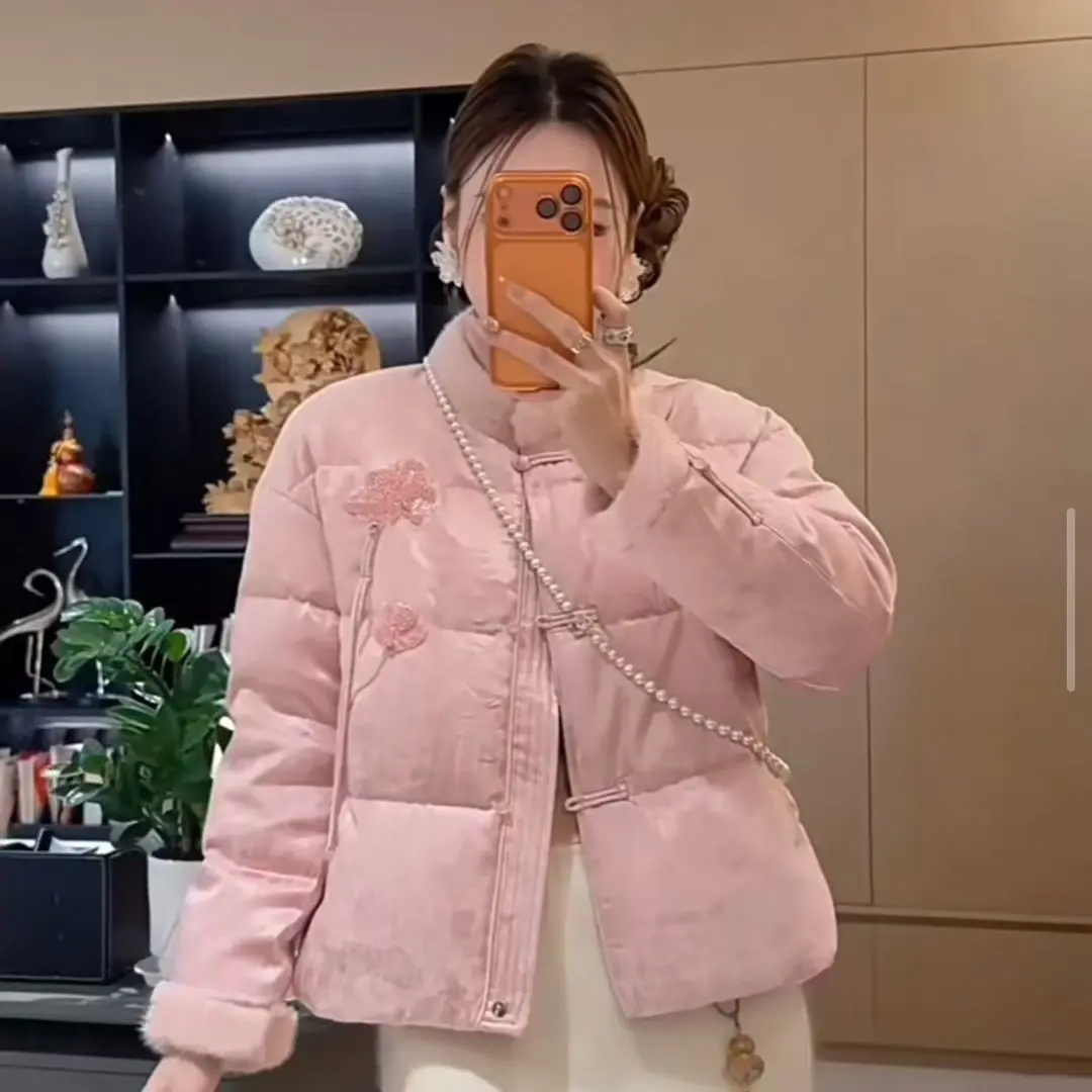 新中式毛刺绣女冬季复古提花保暖外套