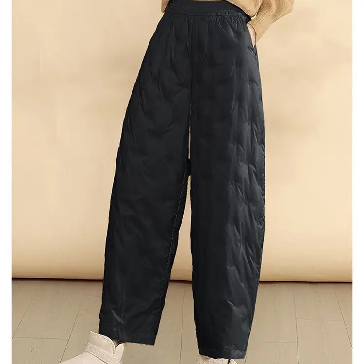 女士精品羊毛蚕丝高腰花苞微喇裤加厚保暖防寒外穿长裤