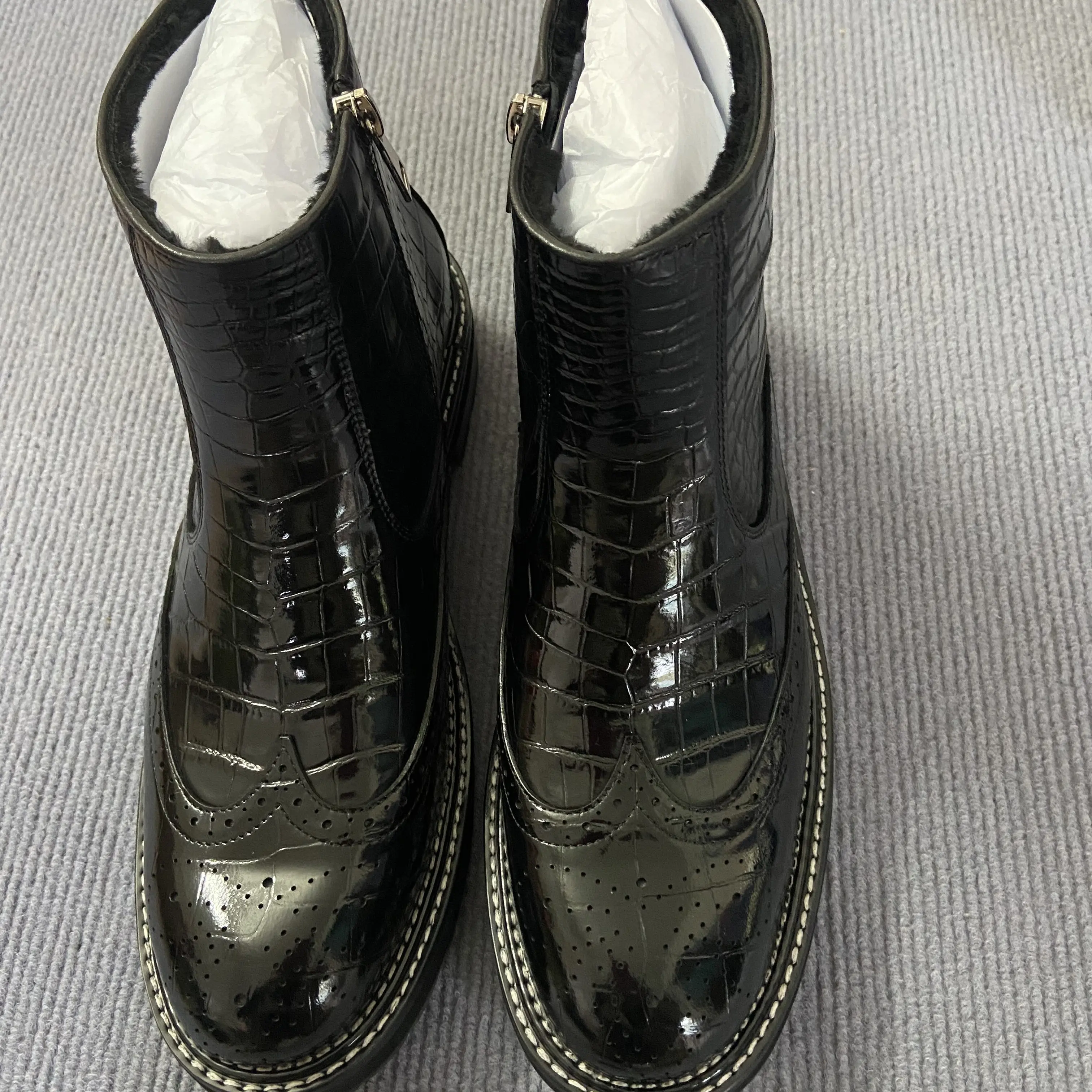 鳄鱼皮革固特异真皮大底男士商务保暖高帮切尔西靴毛里舒适大气