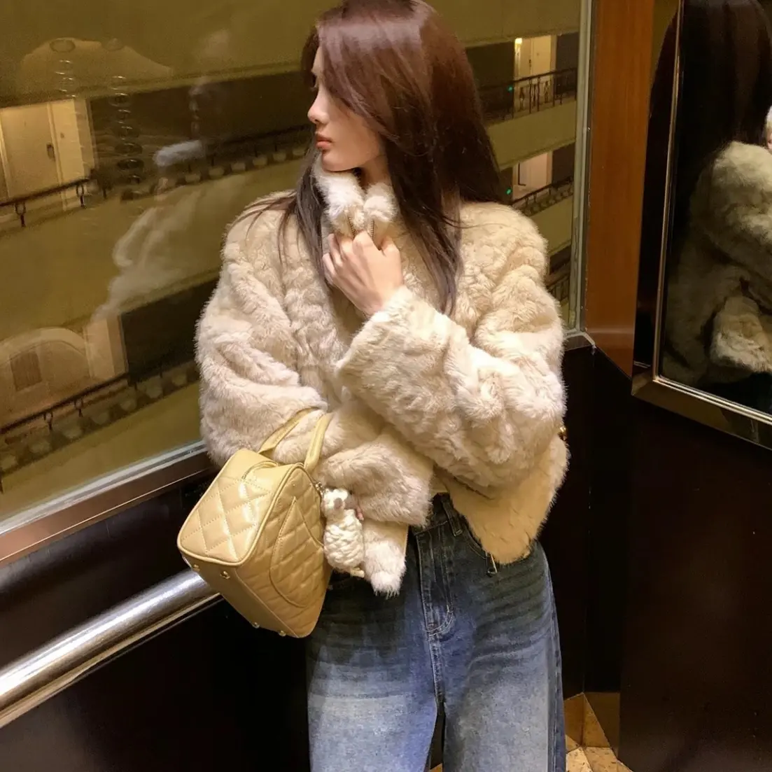 【悦己】立领 皮 毛 一体短外套