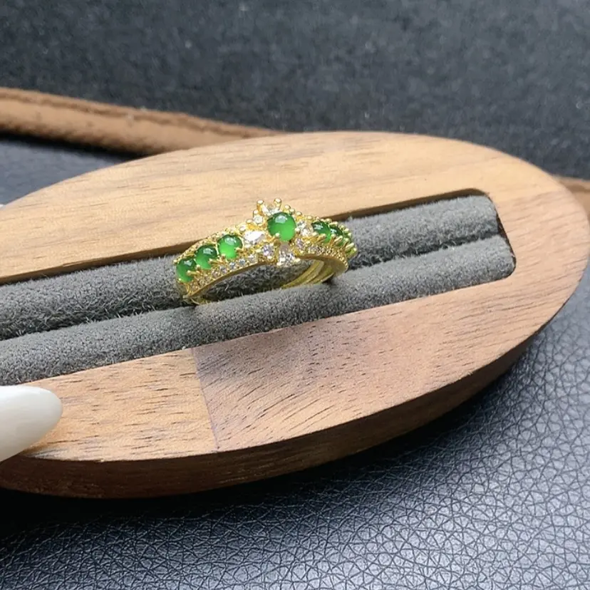 JZ210天然翡翠A货满绿排戒开口可调百搭多样性