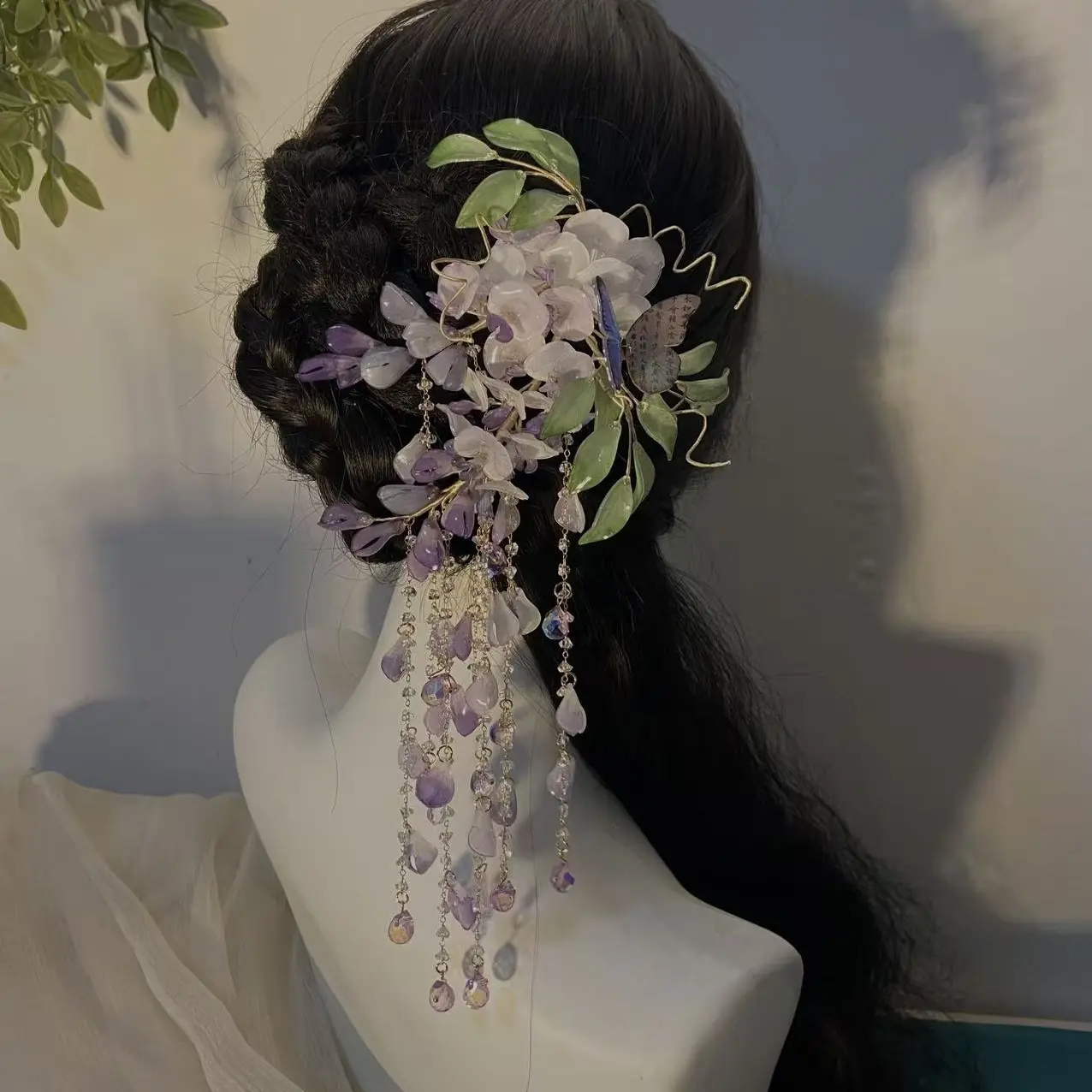 手工花朵流苏发夹复古新中式发饰少女汉服拍照高级感头饰