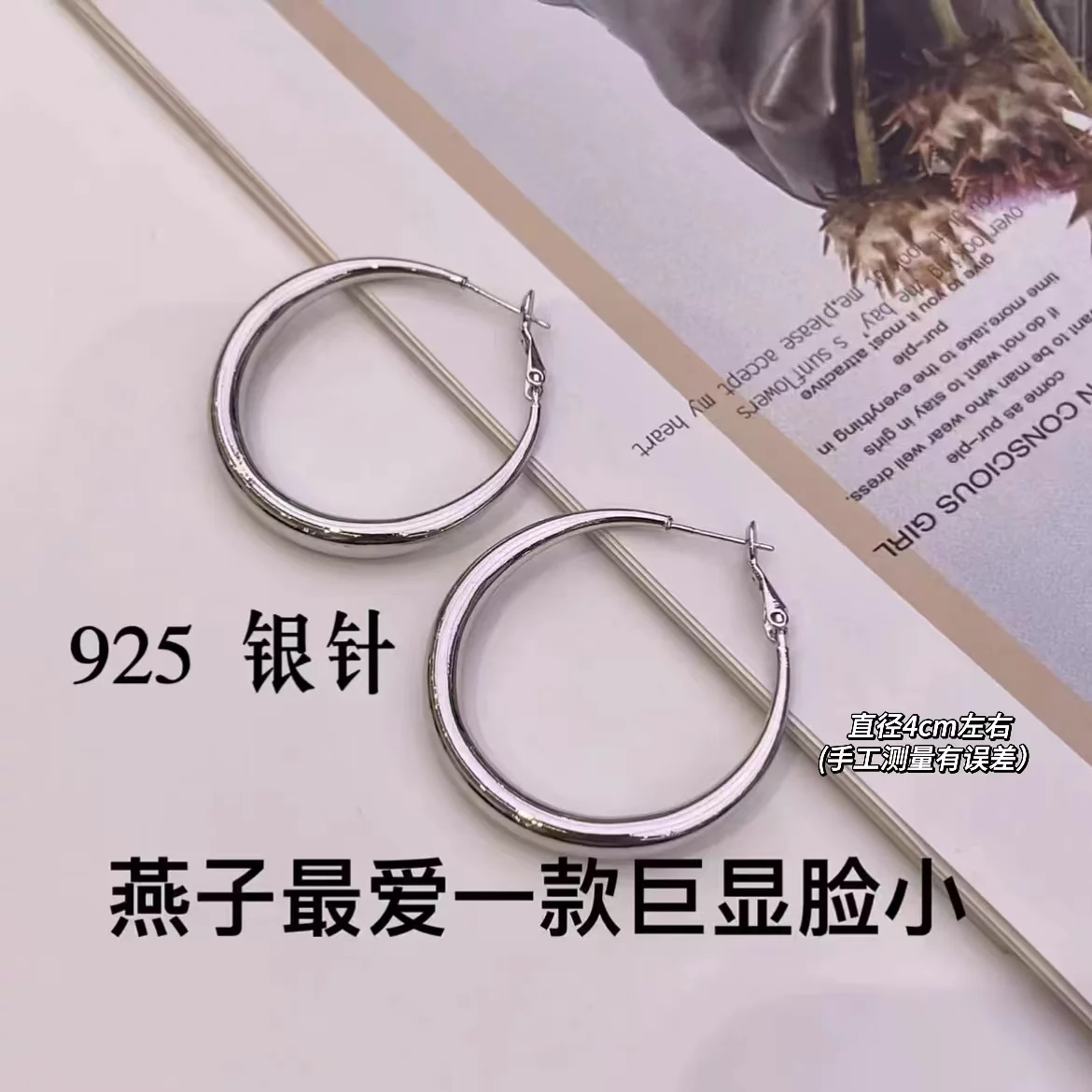 铜合金耳饰 菲林家FL 069素圈耳环925银针高级感（磨损易掉色）