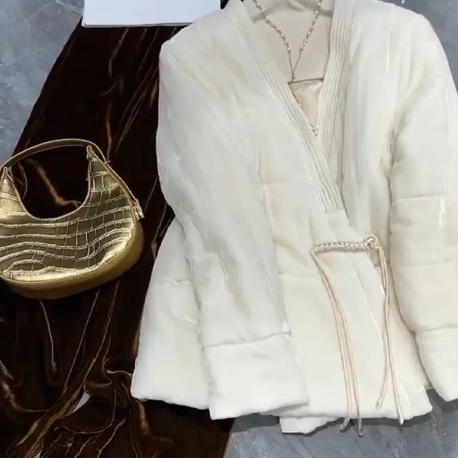 新中式国风白色棉服冬装高级感小洋装温柔氛围感套装