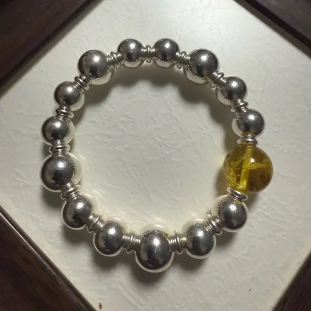 925银银制品 925银光面圆珠手串