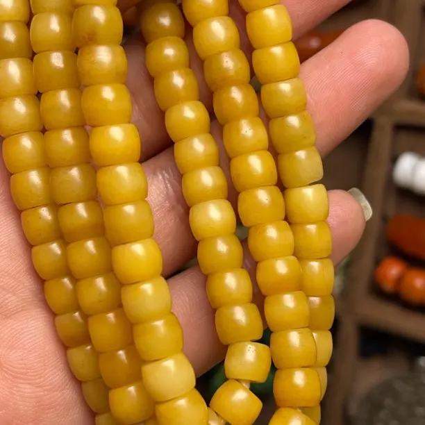 西藏藏式牦牛骨油润料108颗腰鼓珠佛珠念珠装饰