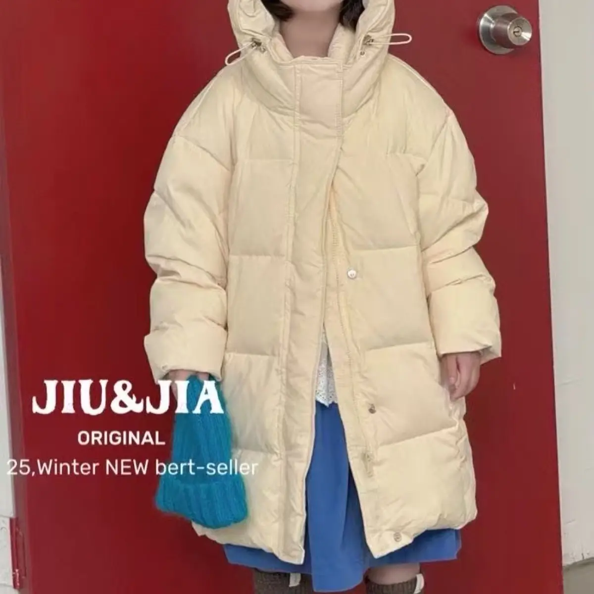立领图案中长款女风格冬季女装羽绒服