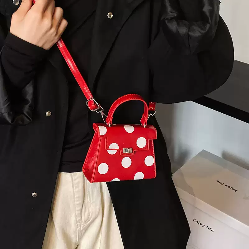 安可拉红色包包女秋冬2024新款小众斜挎包女士波点手提迷你小方包