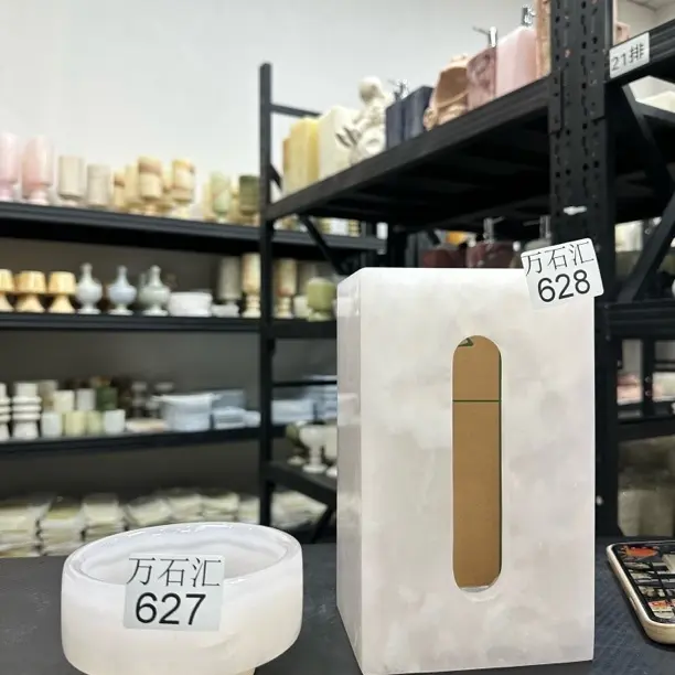 天然石材粉玉627沙拉碗628纸巾盒漏价家具摆件