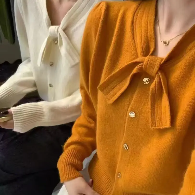 AiLi休闲风女针织秋季毛针织衫百搭蝴蝶结上衣