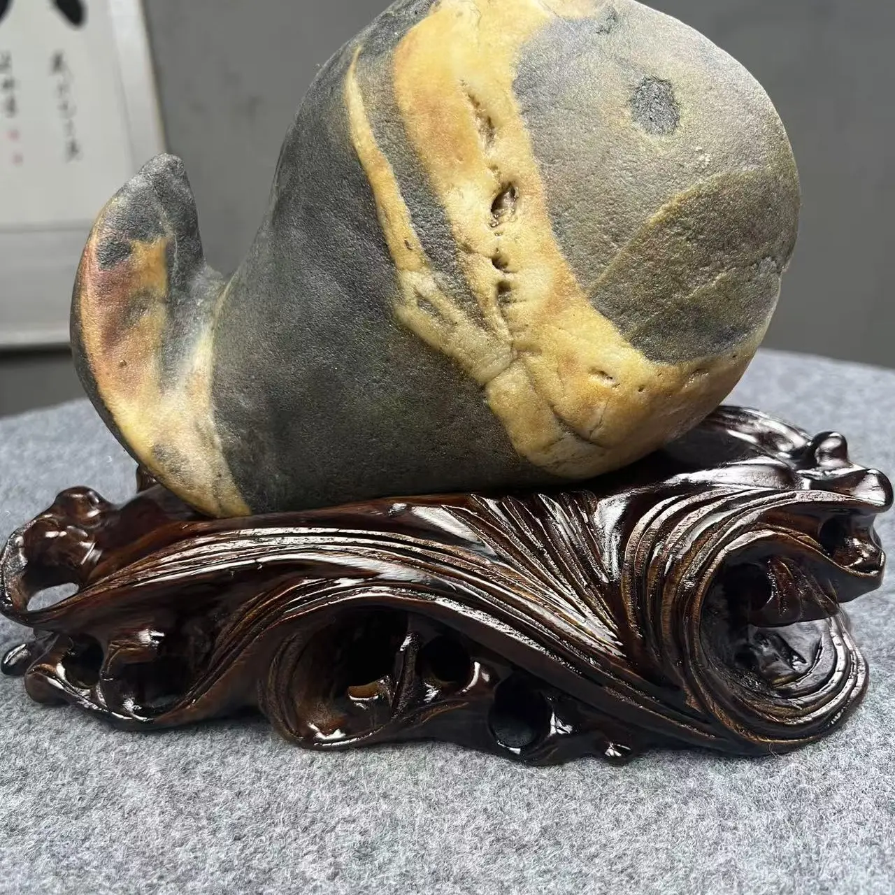 天然奇石年年有鱼工艺品摆件适合家居装饰一物一拍