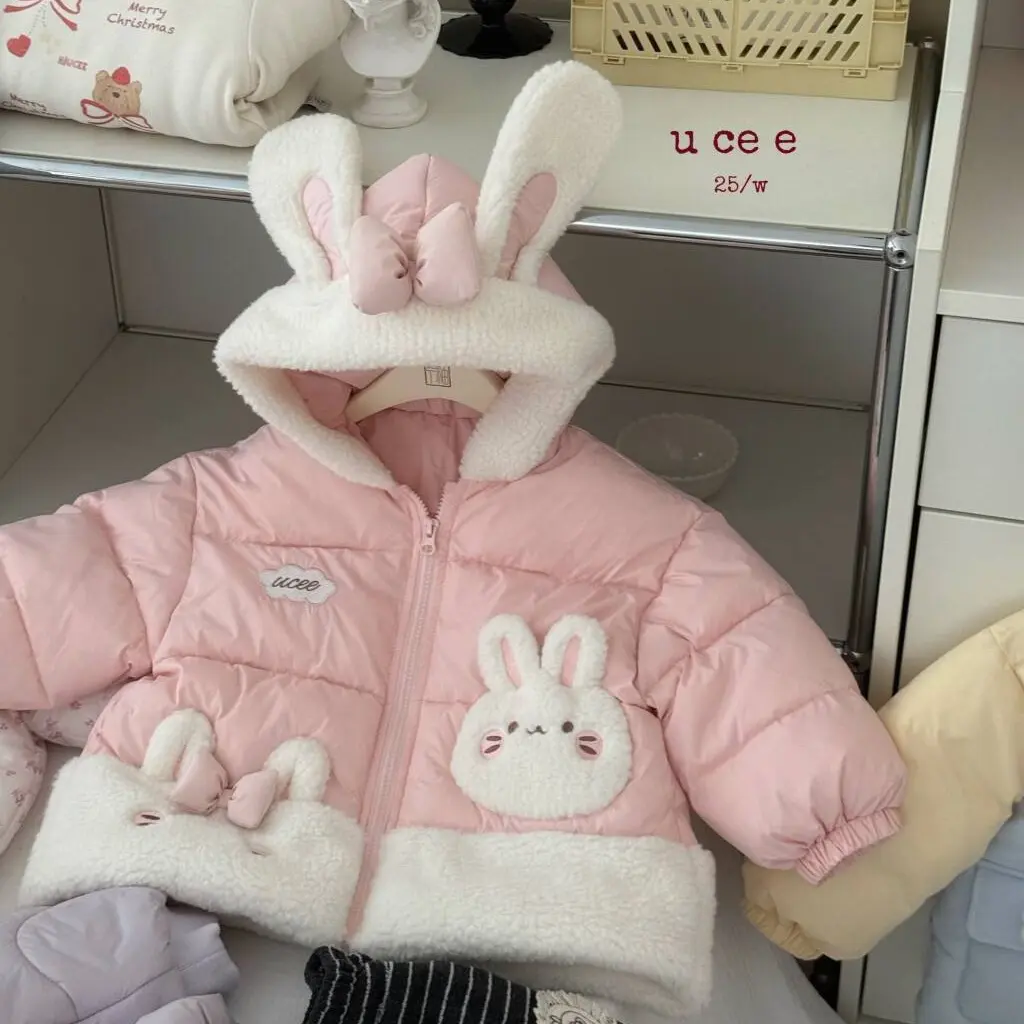 釉兮新款冬加厚棉服常规款厚款卡通动漫连帽棉服棉袄粉色加厚冬季