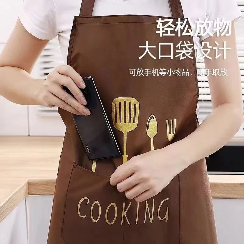 薄款防水防油水墨风防污厨房围裙擦手做饭围腰洋气