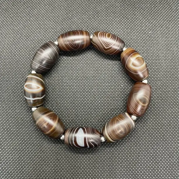 天然缠丝玛瑙桶珠男女款手串，颗颗精挑，直径14+mm对孔22+mm