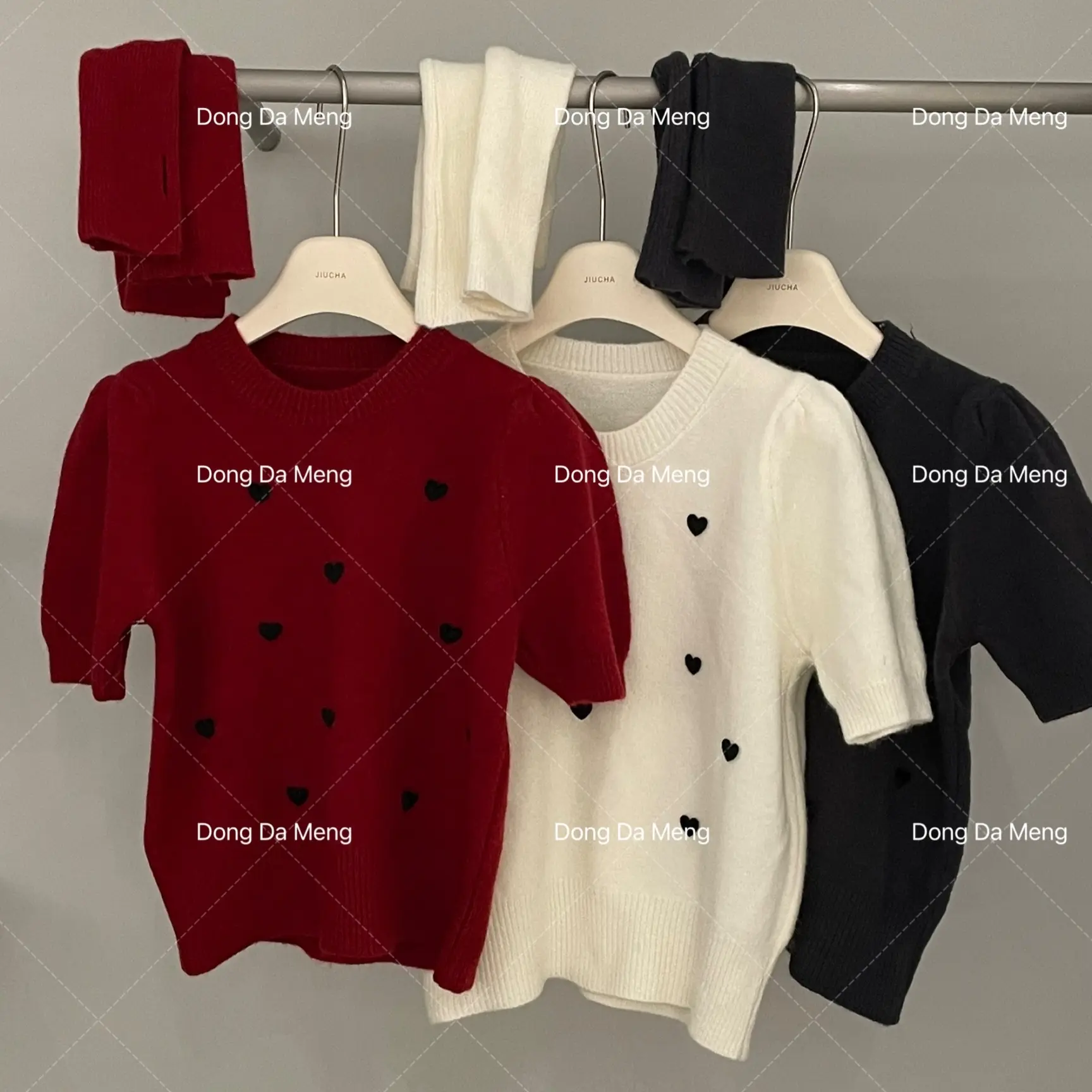 646韩系爱心泡泡袖宽松百搭针织套头毛衣打底上衣