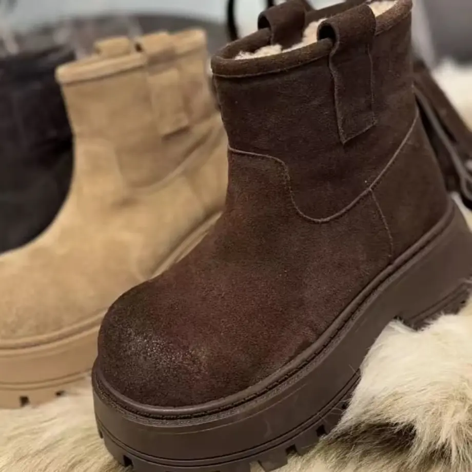 女冬季加绒加厚保暖棉鞋时尚百搭休闲增高圆头短筒靴3023-8