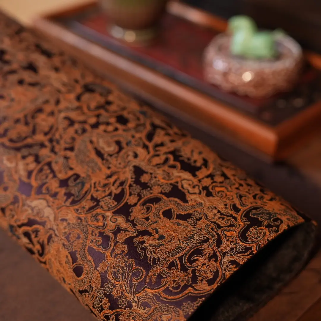 双面真丝香云纱紫气东来金紫龙茶席 大号   