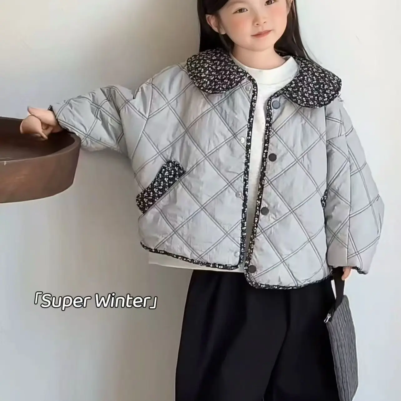 糖多多扣号链接【女韩版少女风格子休闲风短款棉服冬季上衣童装】