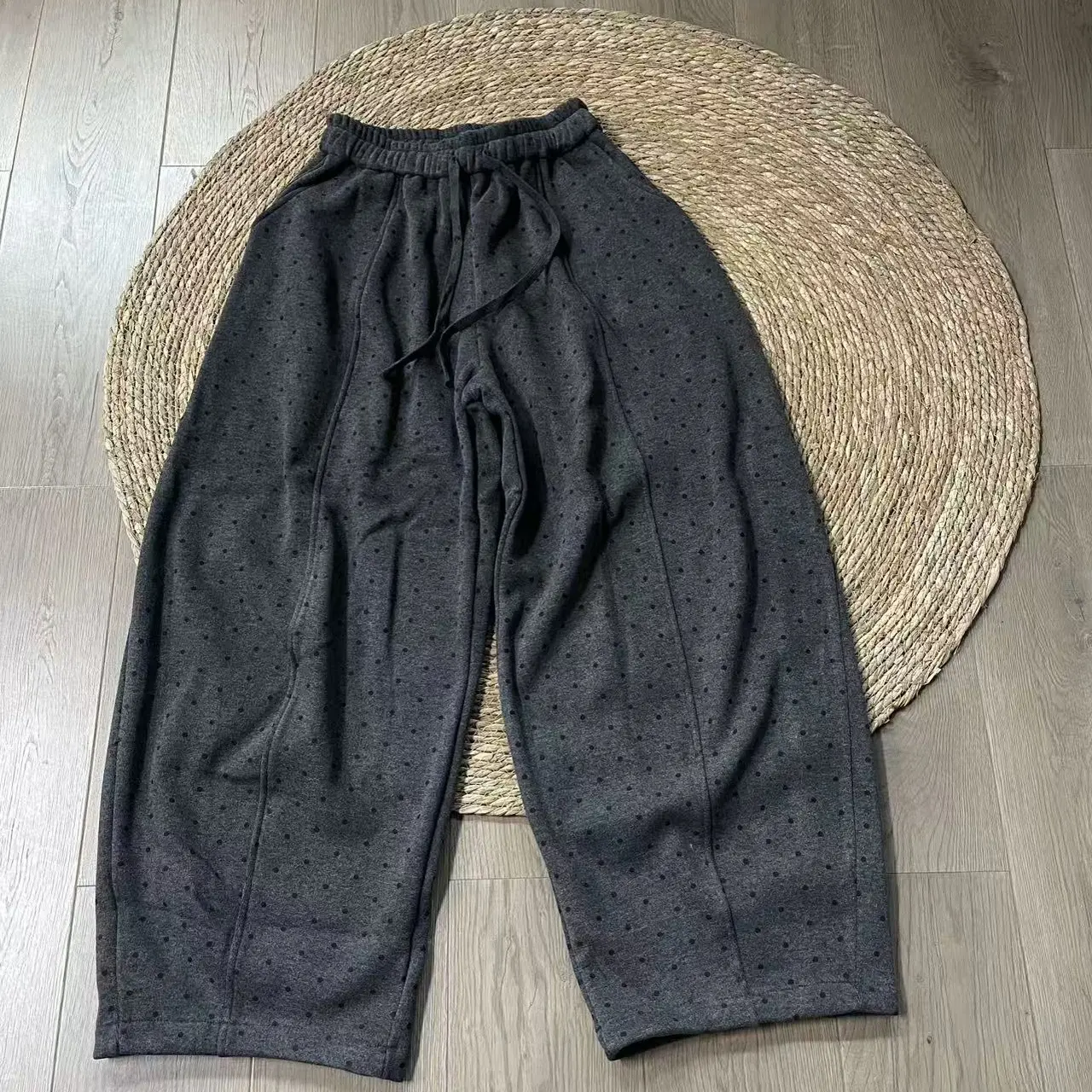 【若汐女装】欧版宽松休闲百搭加绒加厚高腰弯刀休闲裤9953