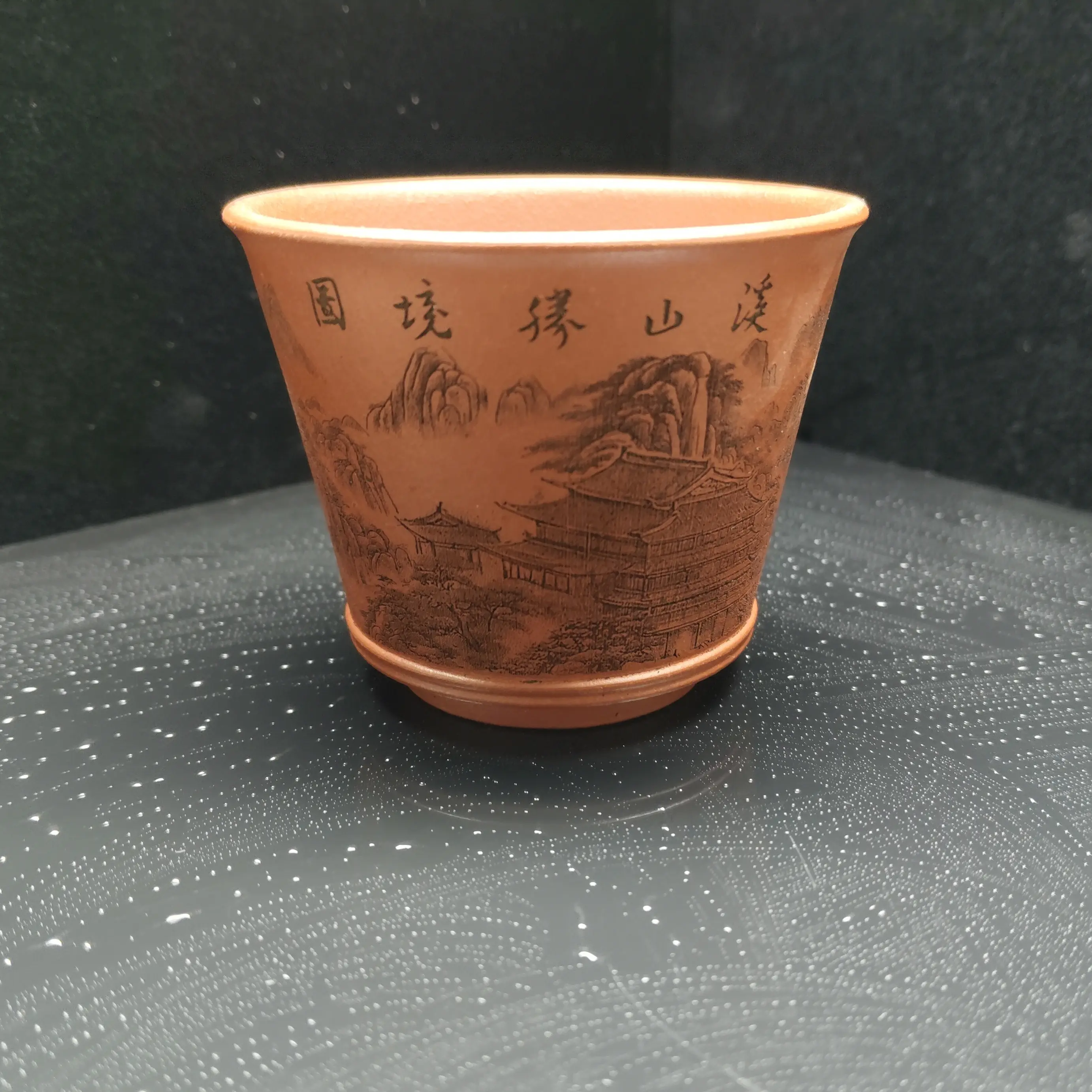 原矿龙血砂手工刻绘富春山居图紫砂主人杯130CC