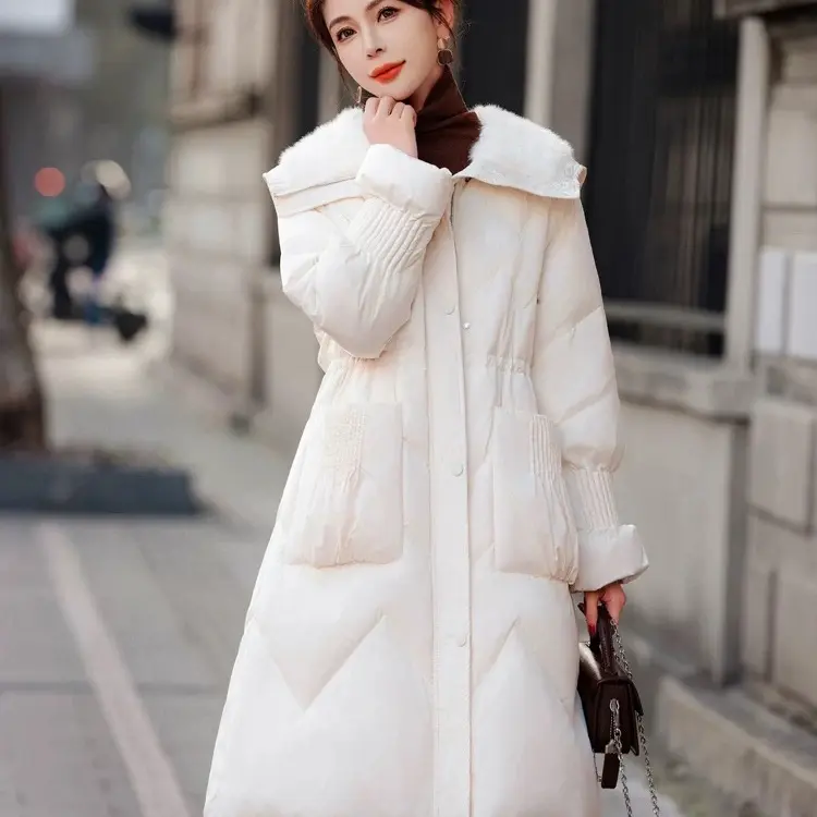 羽绒服女冬季宽松新款高端大牌超好看水貂绒大翻领中长款加厚外套