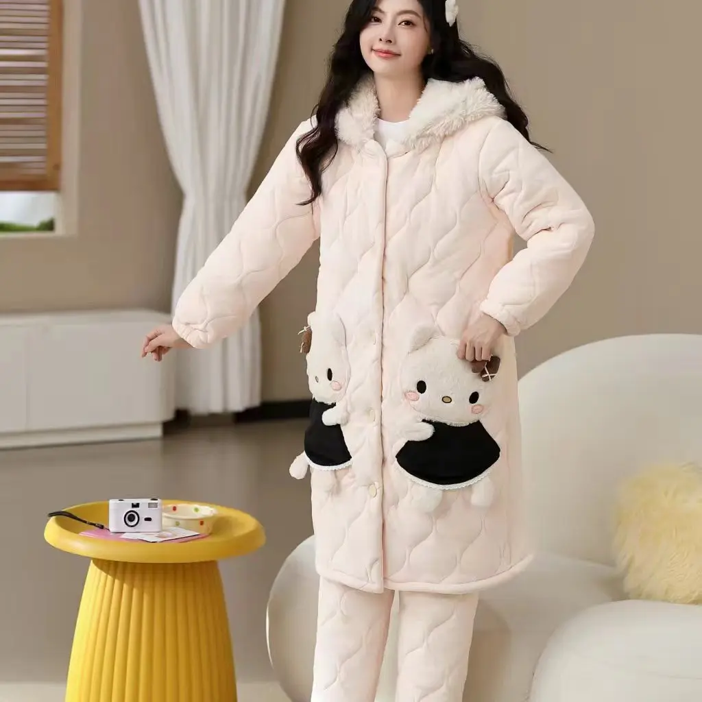 922冬季三层加厚加绒夹棉睡袍女保暖舒适可外穿家居服套装新款