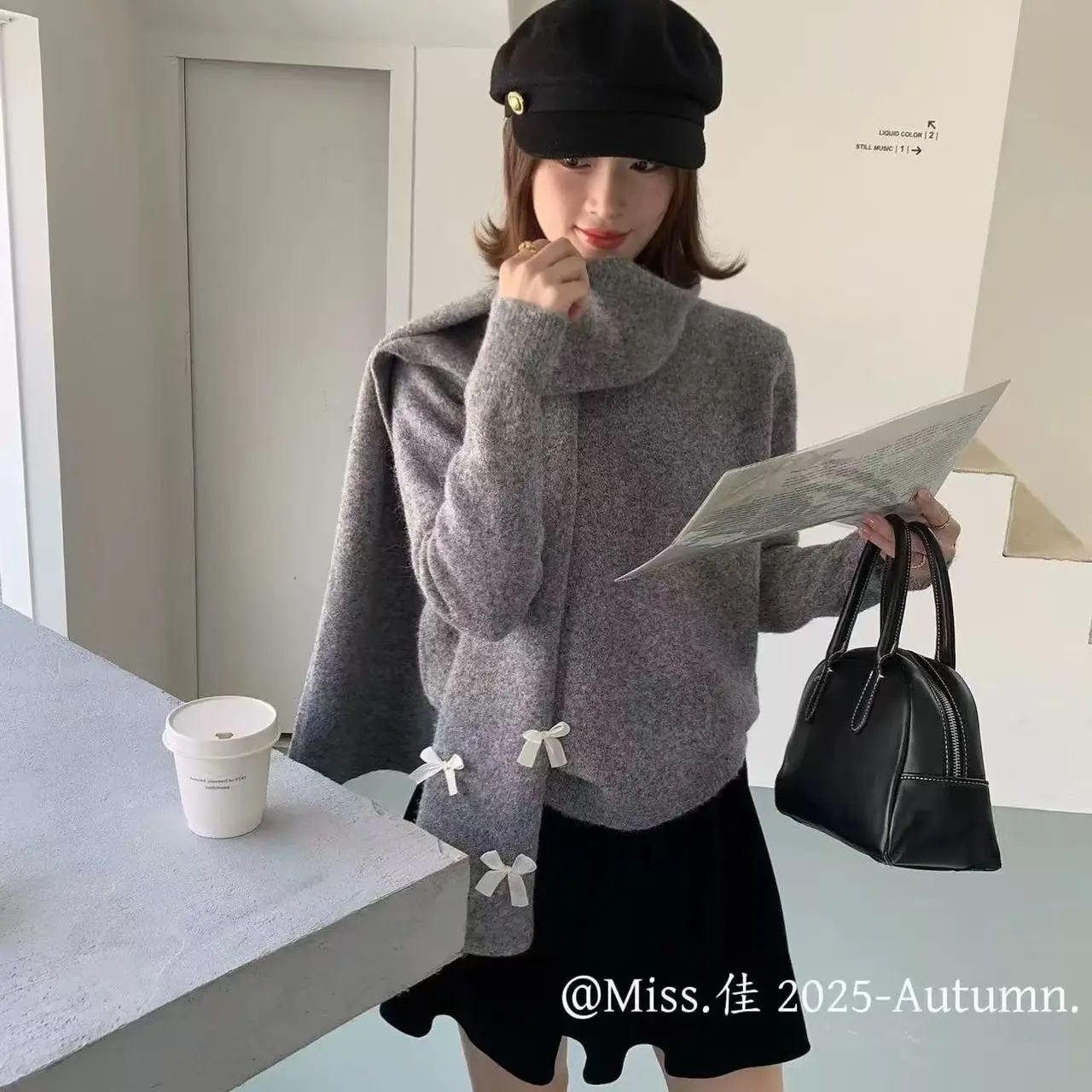 韩系慵懒风新款加厚针织V领女秋冬毛衣