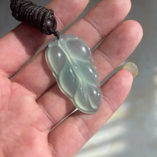 A货冰种金枝玉叶树叶玉坠男女款玉石挂件